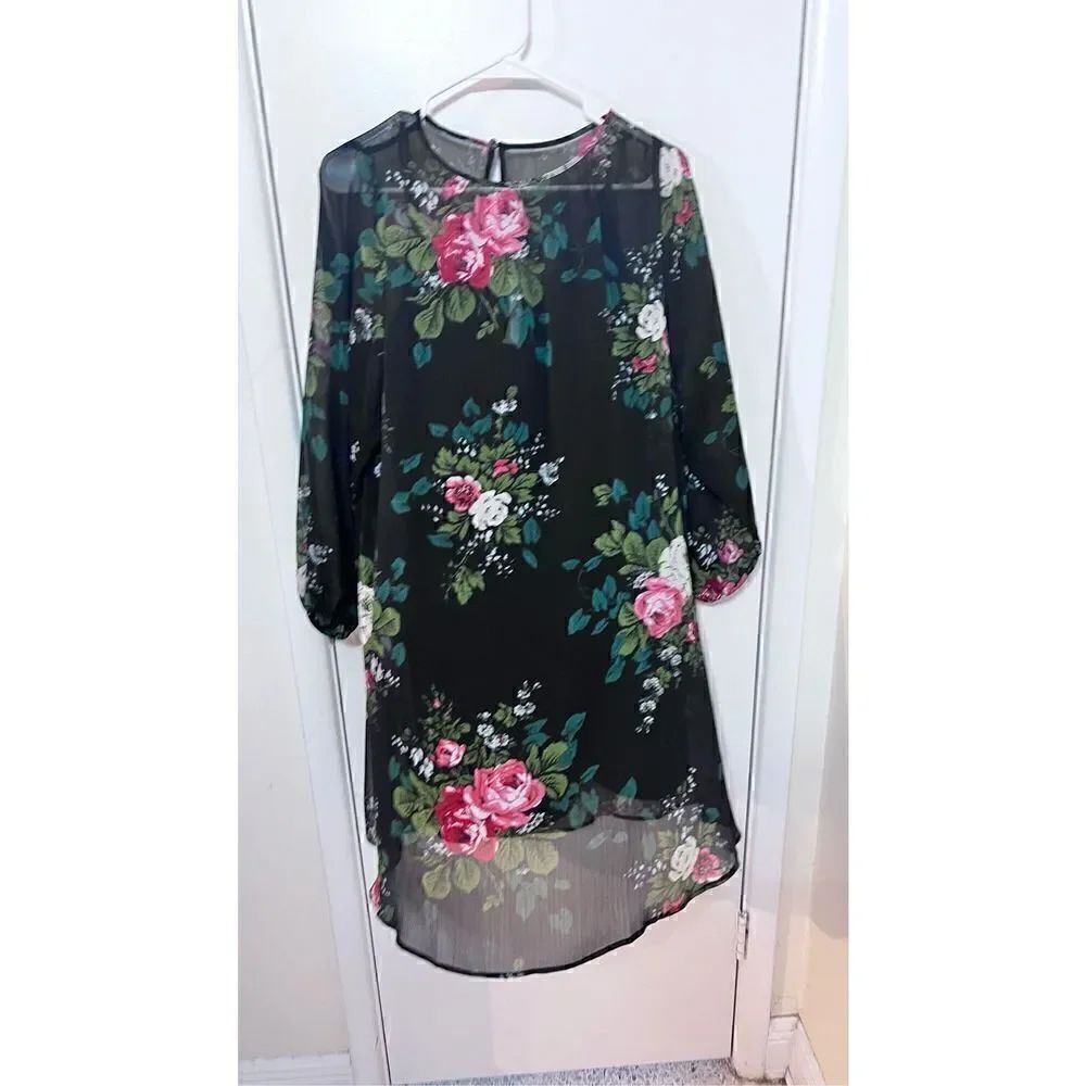 ANN TAYLOE LOFT BLACK FLORAL DRESS SIZE S NEW